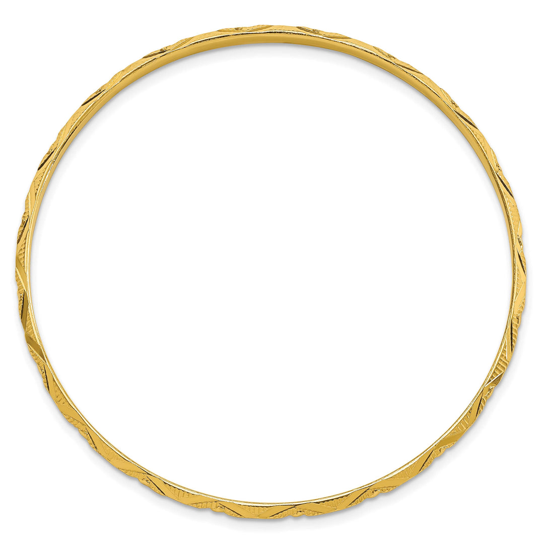 Sterling Silver Gold-tone Diamond-cut 3mm Slip-on Bangle