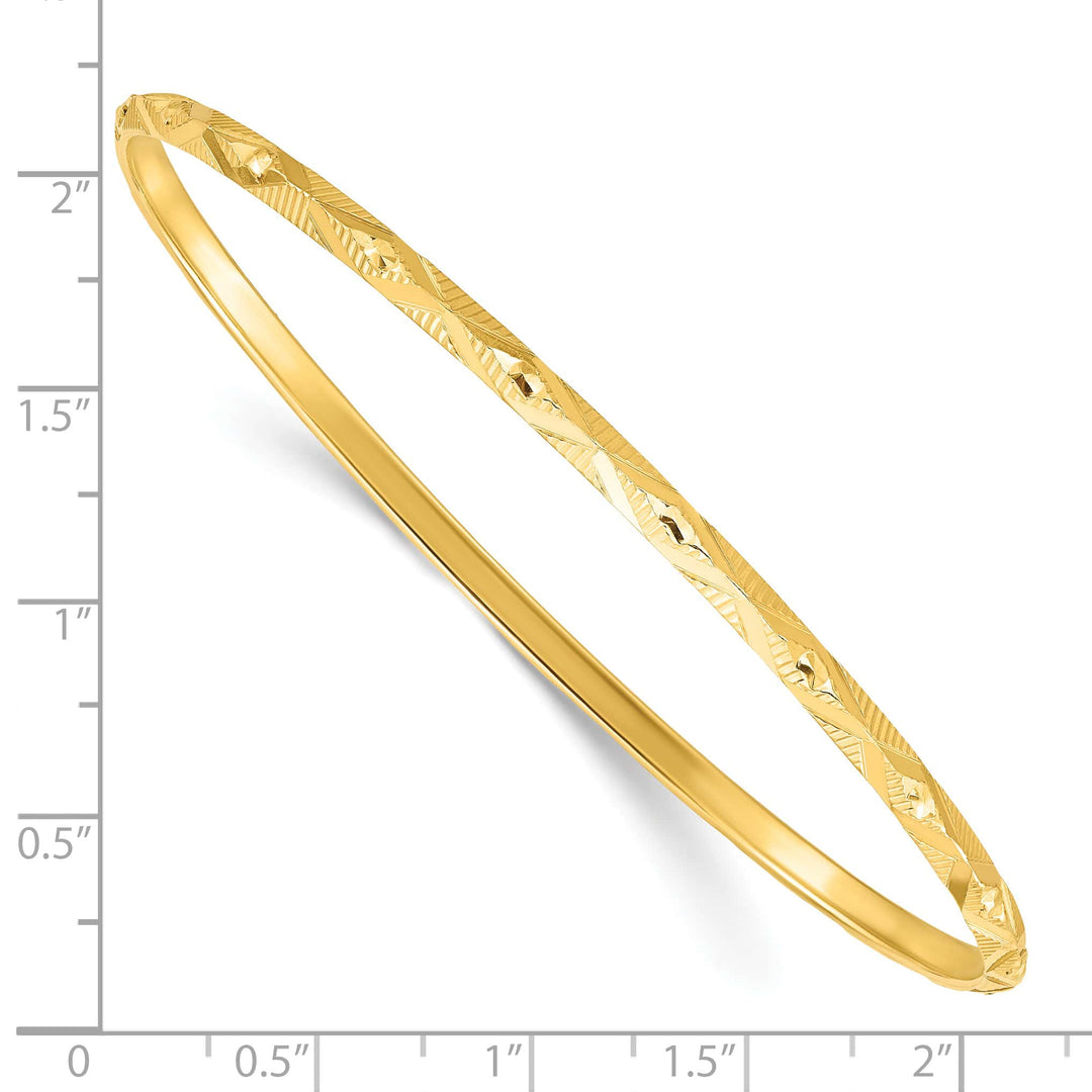 Sterling Silver Gold-tone Diamond-cut 3mm Slip-on Bangle
