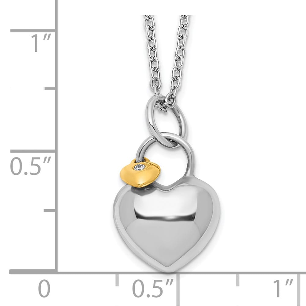 Sterling Silver Gold-tone Diamond Double Heart 20 inch Necklace