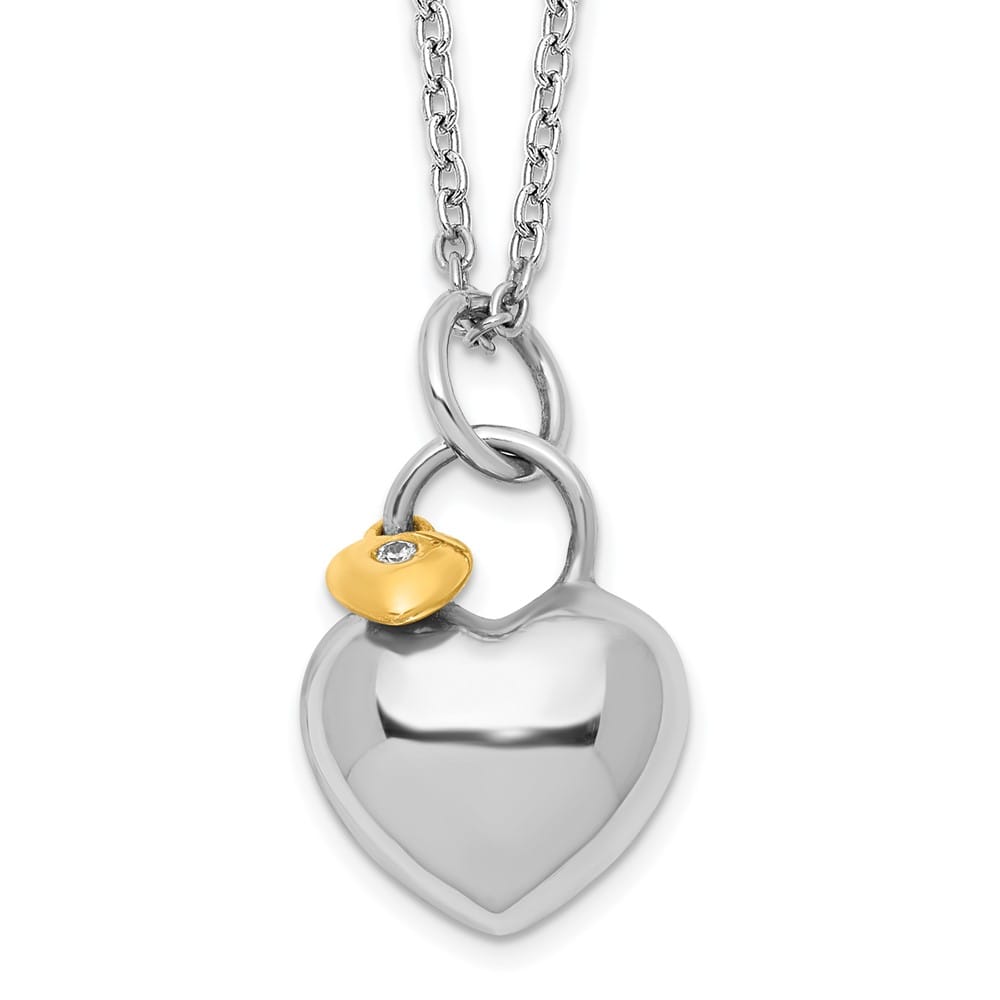 Sterling Silver Gold-tone Diamond Double Heart 20 inch Necklace
