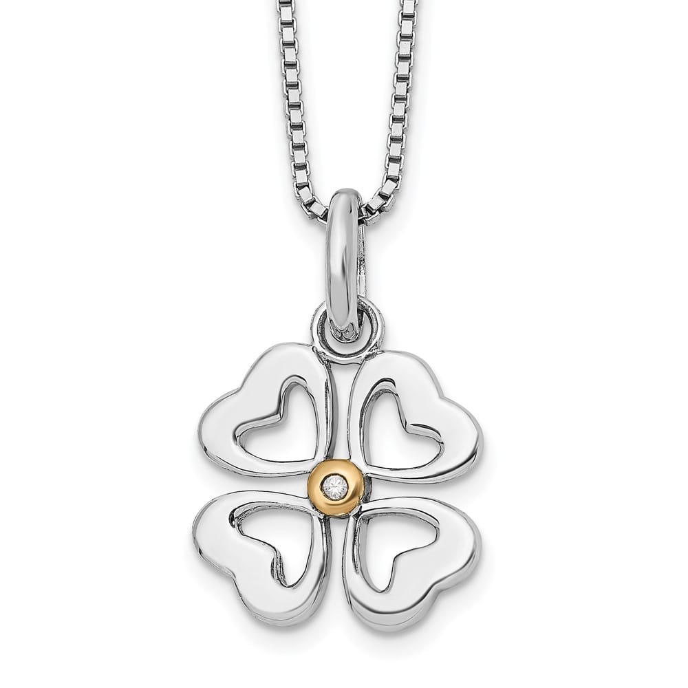 Sterling Silver Gold-tone Diamond Four Hearts 20 inch Necklace