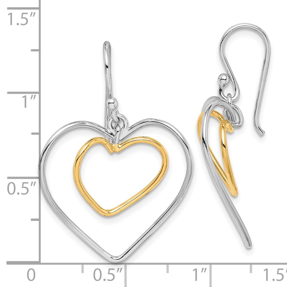 Sterling Silver Gold-Tone Double Heart Dangle Earrings