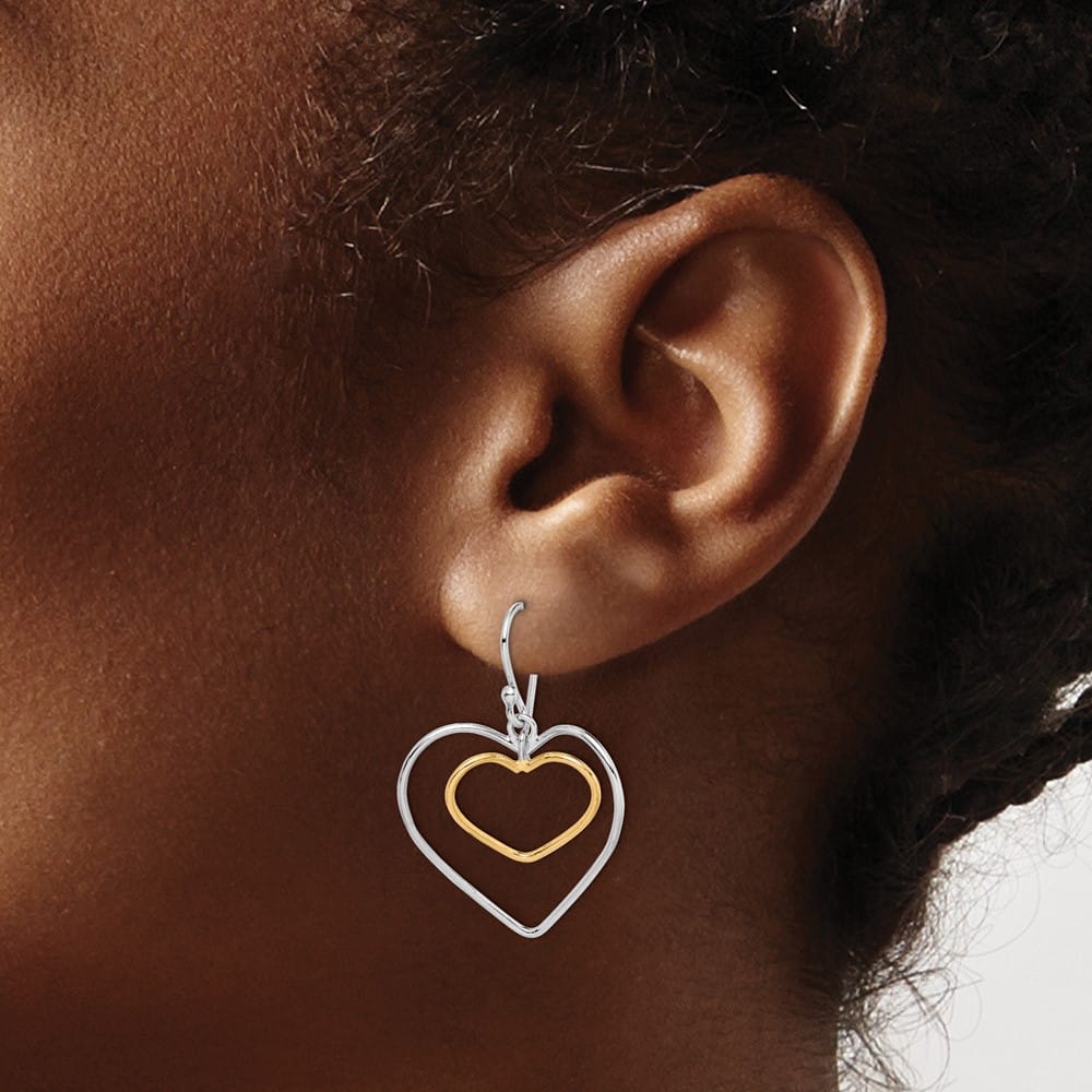 Sterling Silver Gold-Tone Double Heart Dangle Earrings