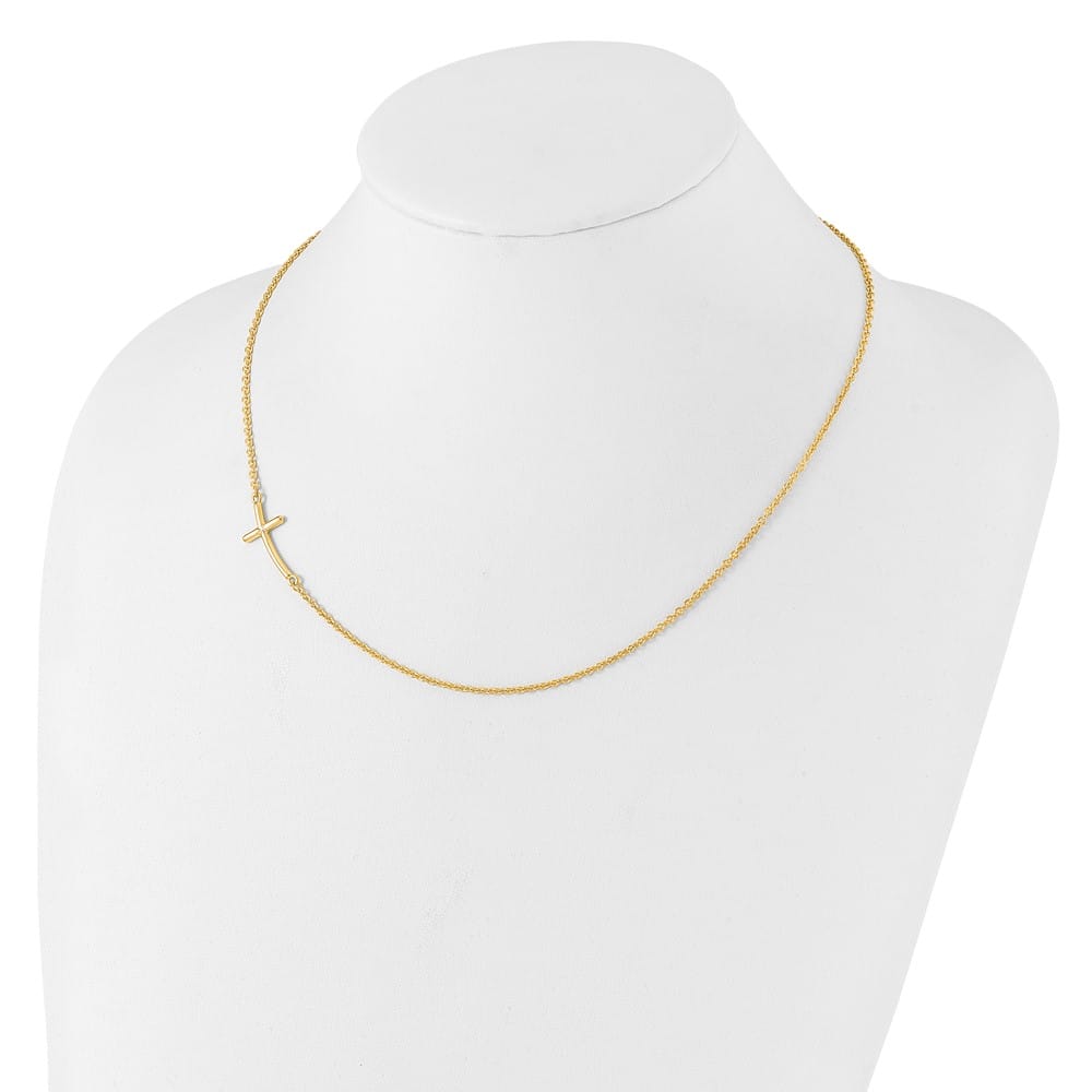 Sterling Silver Gold-tone Large Sideways Curved Cross 19 inch Necklace