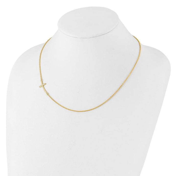 Sterling Silver Gold-tone Large Sideways Curved Cross 19 inch Necklace