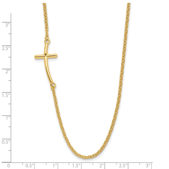 Sterling Silver Gold-tone Large Sideways Curved Cross 19 inch Necklace