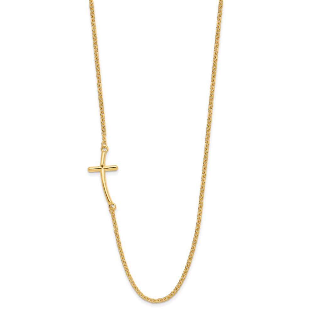 Sterling Silver Gold-tone Large Sideways Curved Cross 19 inch Necklace