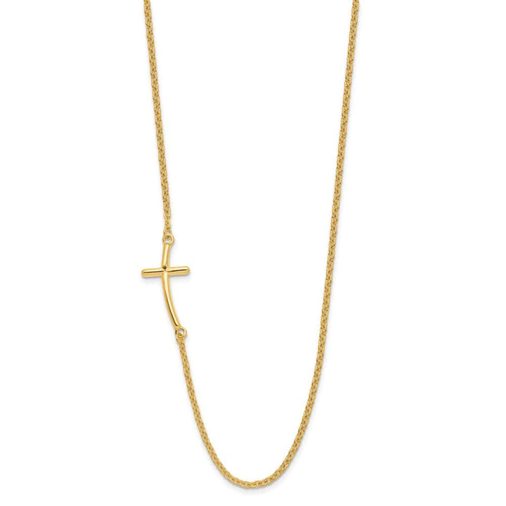 Sterling Silver Gold-tone Large Sideways Curved Cross 19 inch Necklace