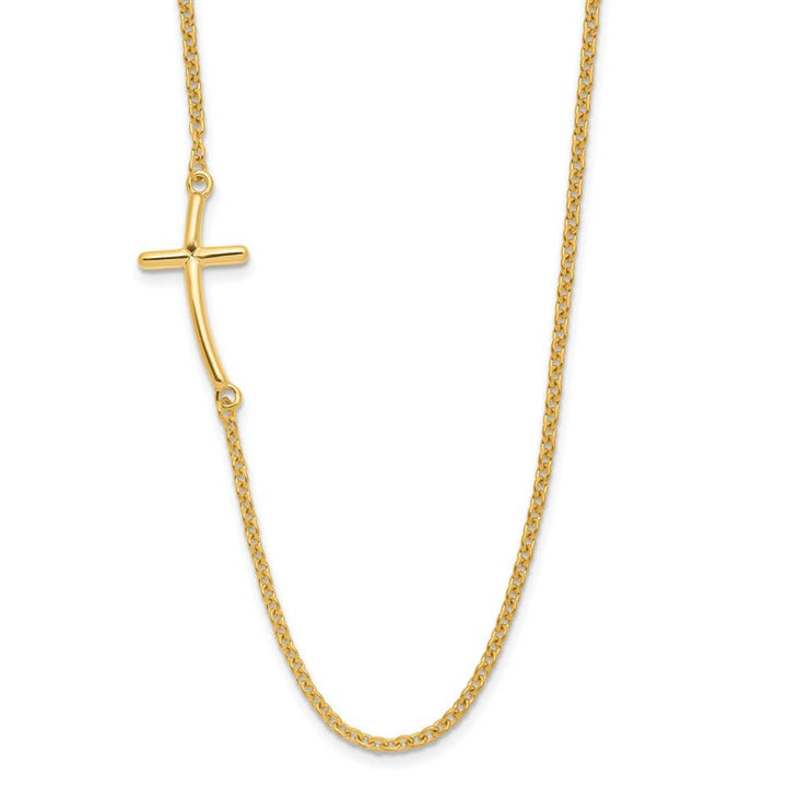 Sterling Silver Gold-tone Large Sideways Curved Cross 19 inch Necklace
