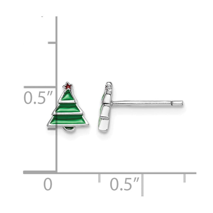 Sterling Silver Green Christmas Tree with Red Star Post Earrings