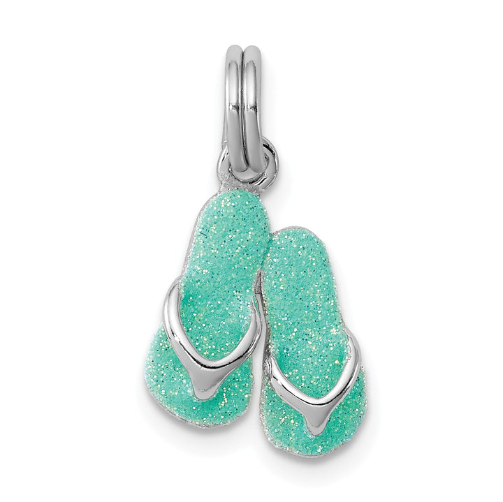 Sterling Silver Green Enamel Flip Flops Charm