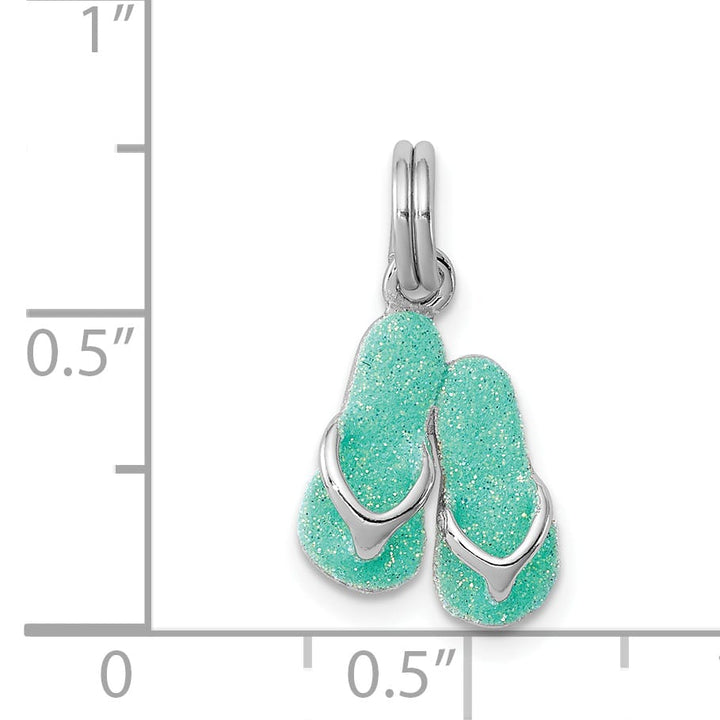 Sterling Silver Green Enamel Flip Flops Charm