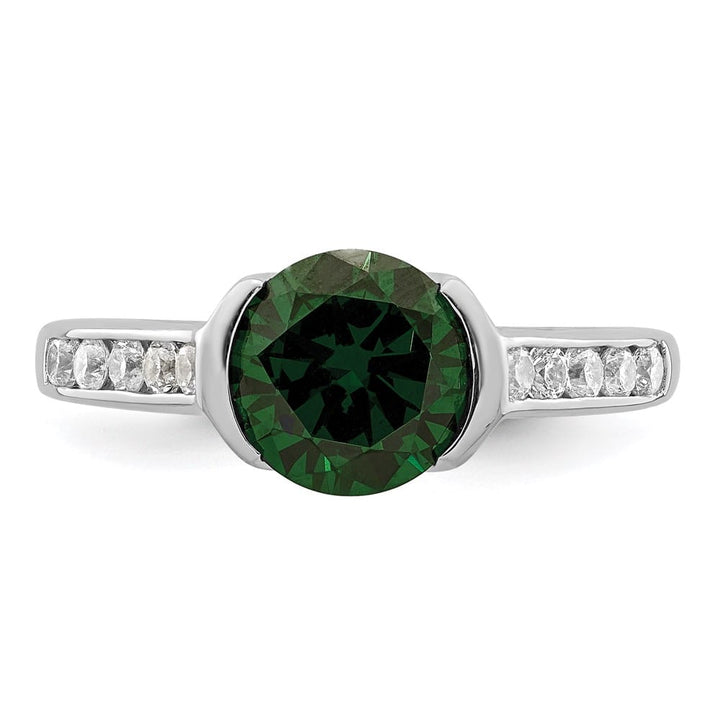 Sterling Silver Green & White Bezel CZ Ring