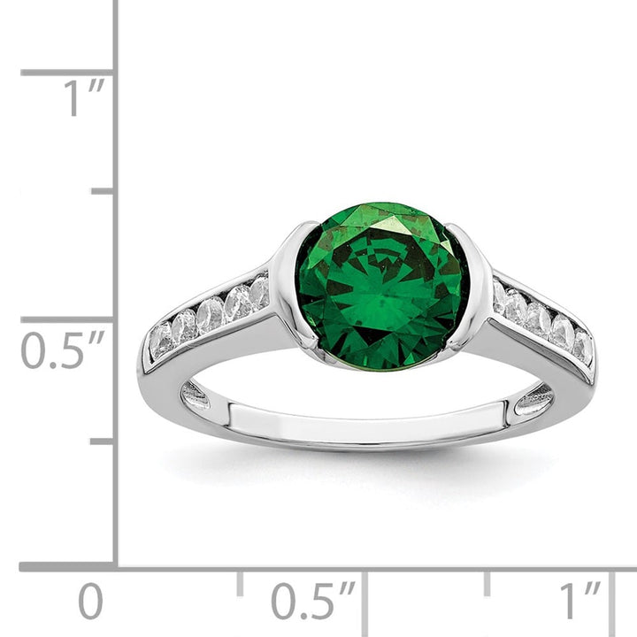 Sterling Silver Green & White Bezel CZ Ring
