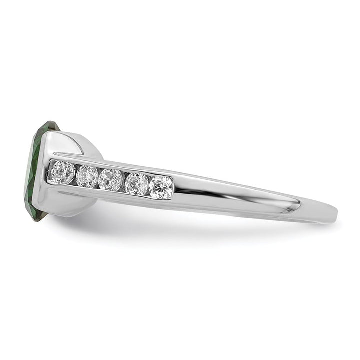 Sterling Silver Green & White Bezel CZ Ring