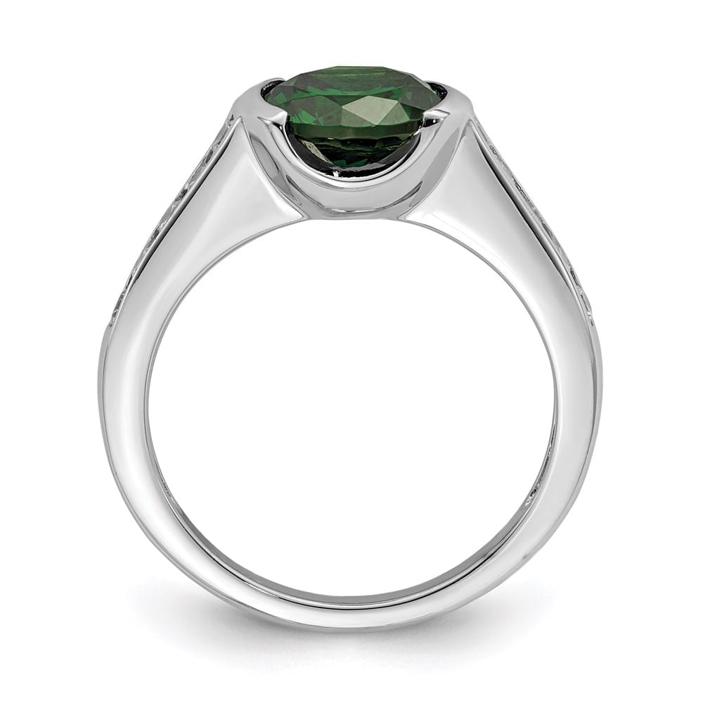 Sterling Silver Green & White Bezel CZ Ring