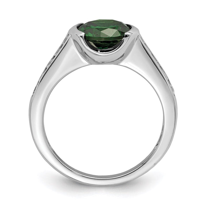 Sterling Silver Green & White Bezel CZ Ring