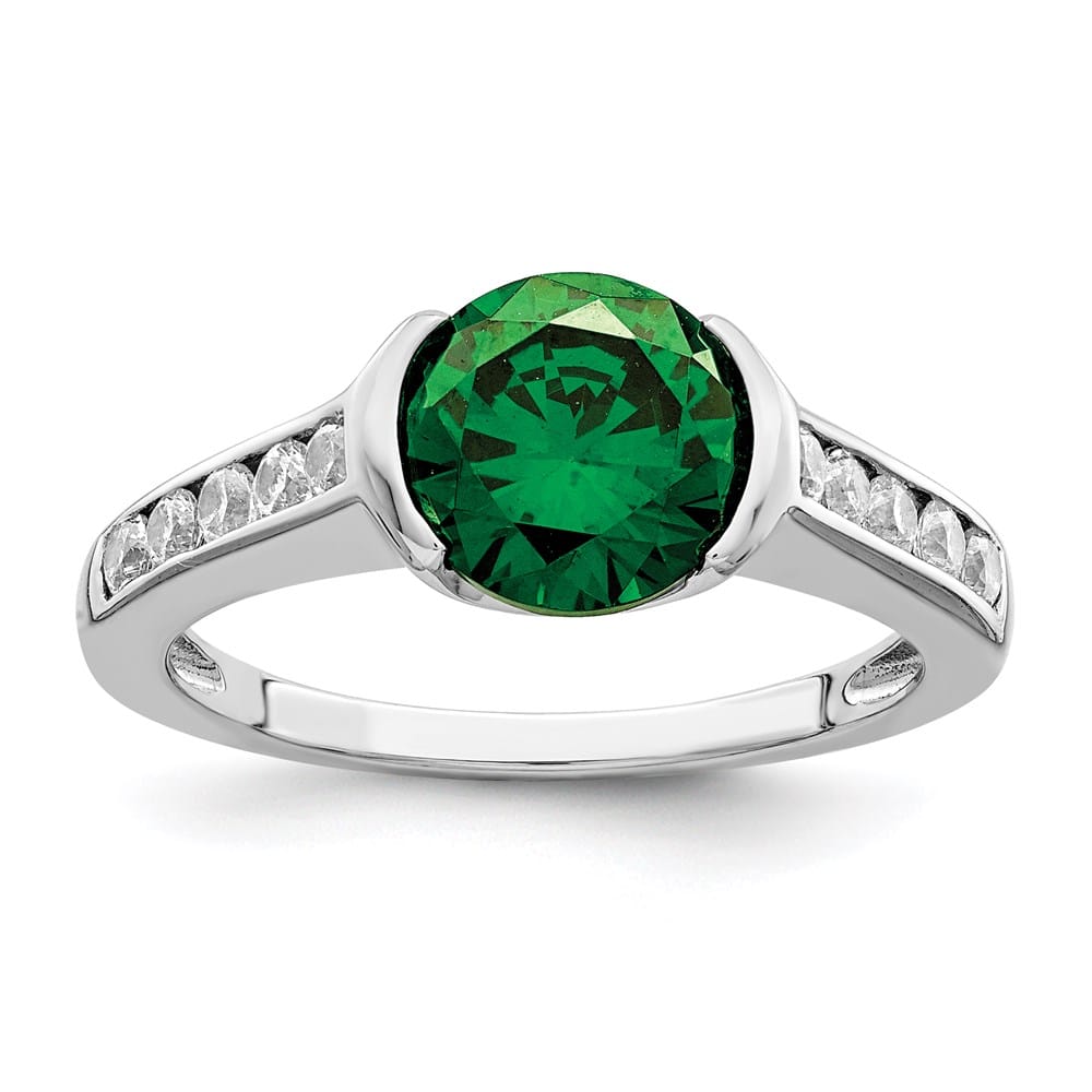 Sterling Silver Green & White Bezel CZ Ring