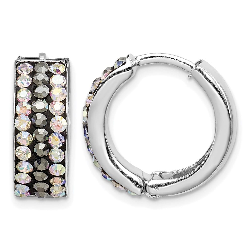 Sterling Silver Grey/Rainbow Preciosa Hinged Hoop Earrings