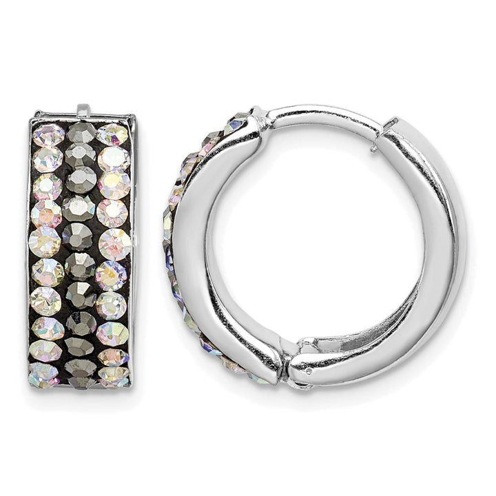 Sterling Silver Grey/Rainbow Preciosa Hinged Hoop Earrings