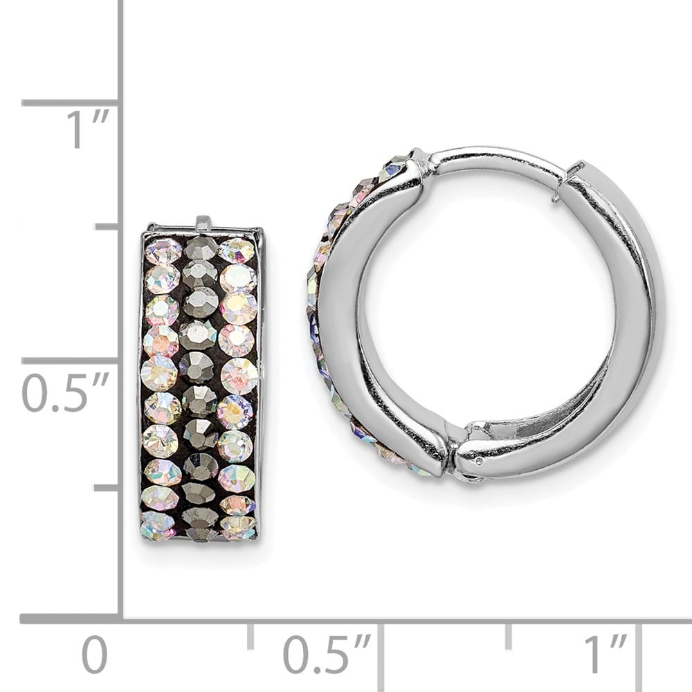 Sterling Silver Grey/Rainbow Preciosa Hinged Hoop Earrings