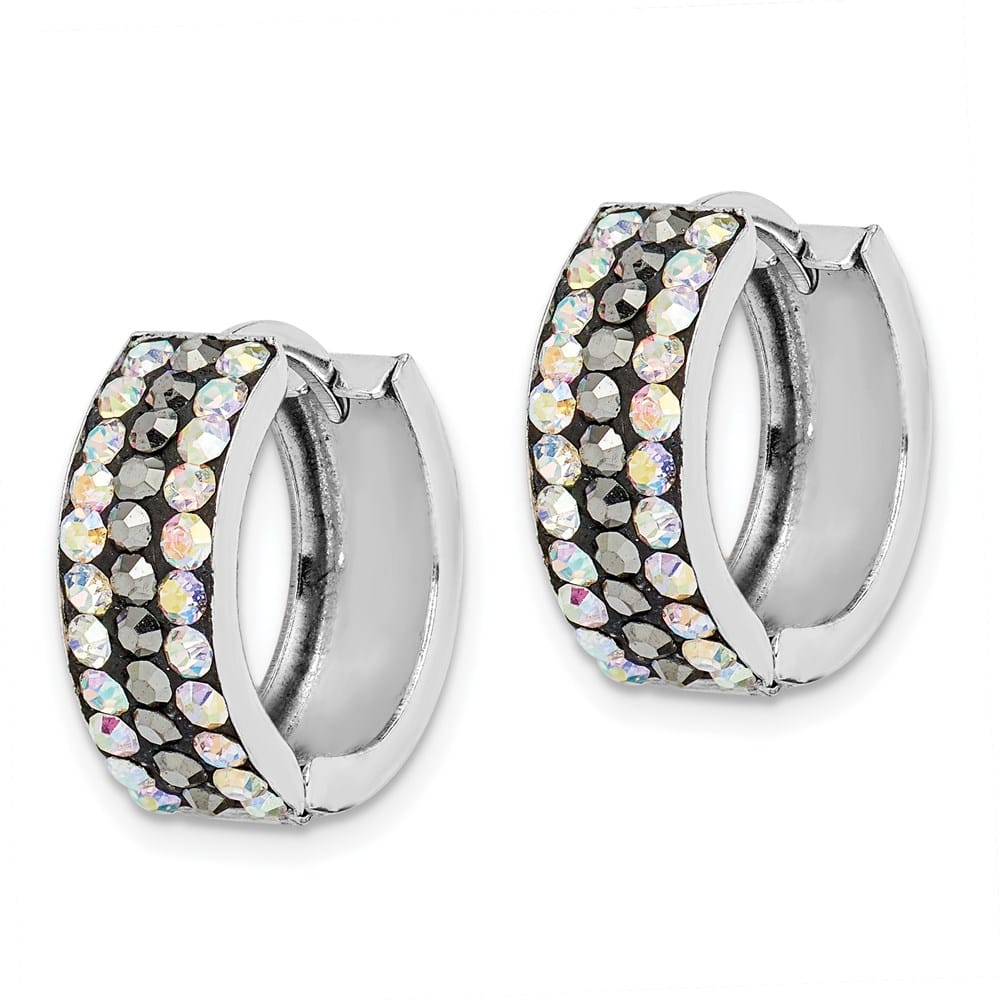Sterling Silver Grey/Rainbow Preciosa Hinged Hoop Earrings