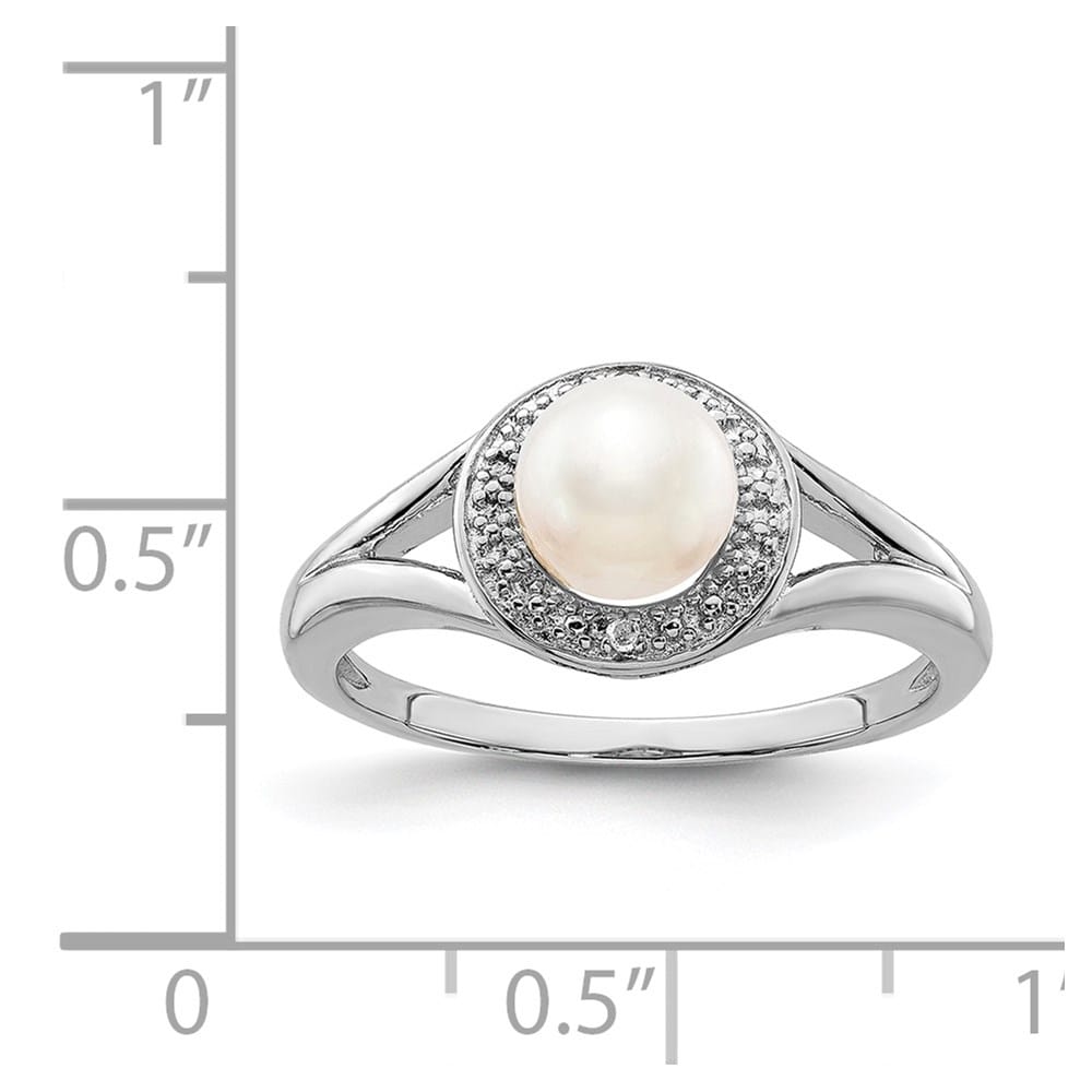 Sterling Silver Halo Diamond and Cultured Pearl 6.0-6.5 mm Ring