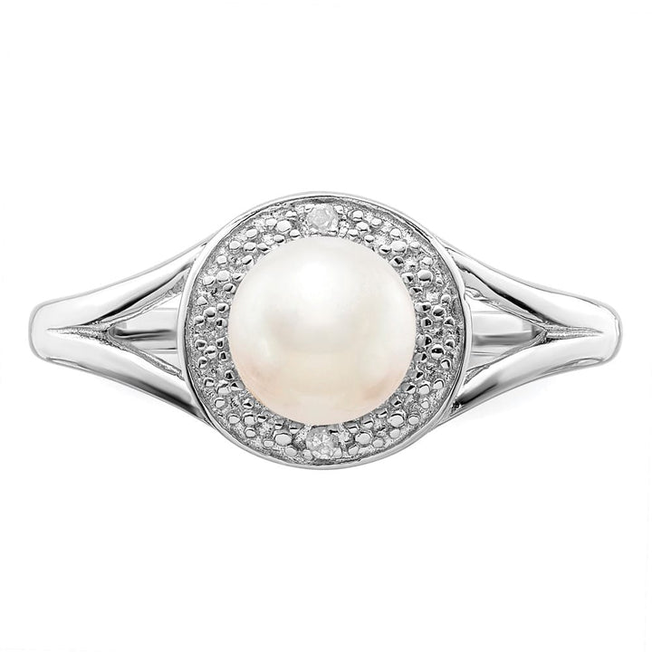 Sterling Silver Halo Diamond and Cultured Pearl 6.0-6.5 mm Ring