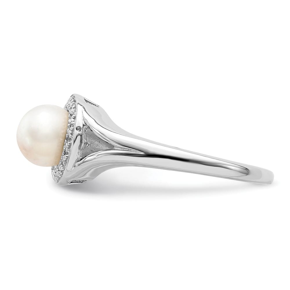 Sterling Silver Halo Diamond and Cultured Pearl 6.0-6.5 mm Ring