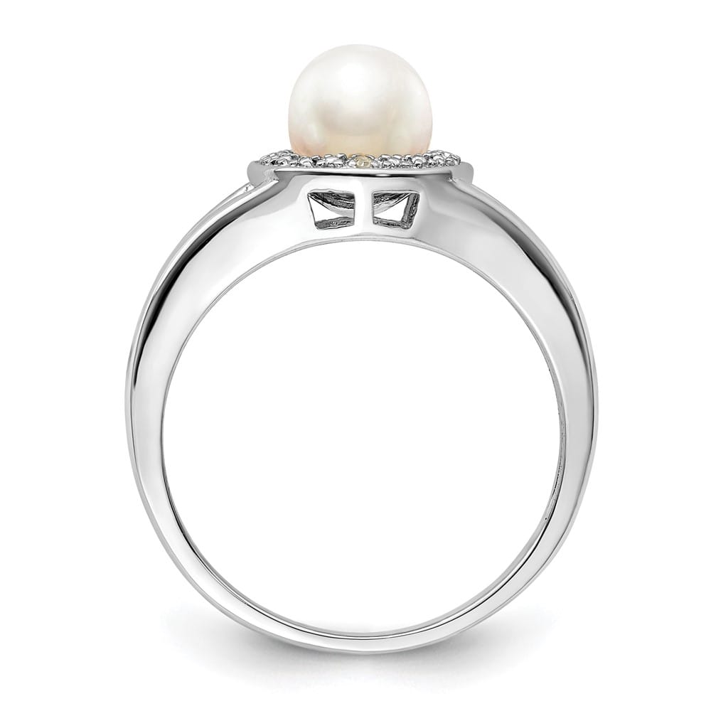 Sterling Silver Halo Diamond and Cultured Pearl 6.0-6.5 mm Ring