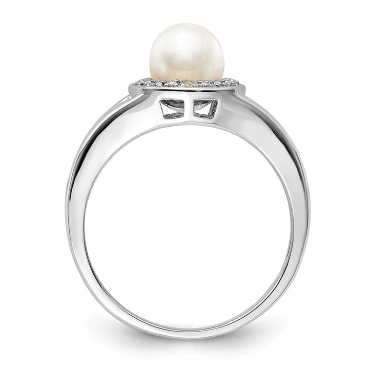 Sterling Silver Halo Diamond and Cultured Pearl 6.0-6.5 mm Ring
