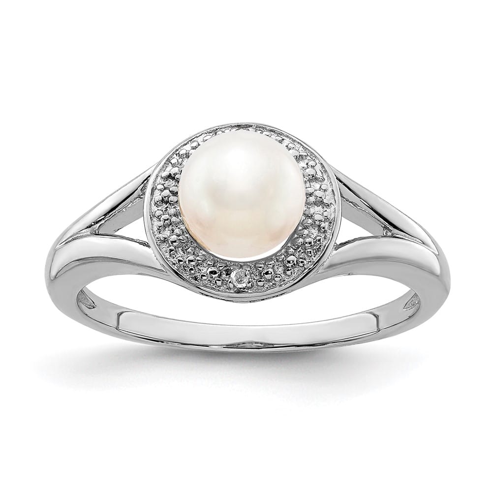 Sterling Silver Halo Diamond and Cultured Pearl 6.0-6.5 mm Ring