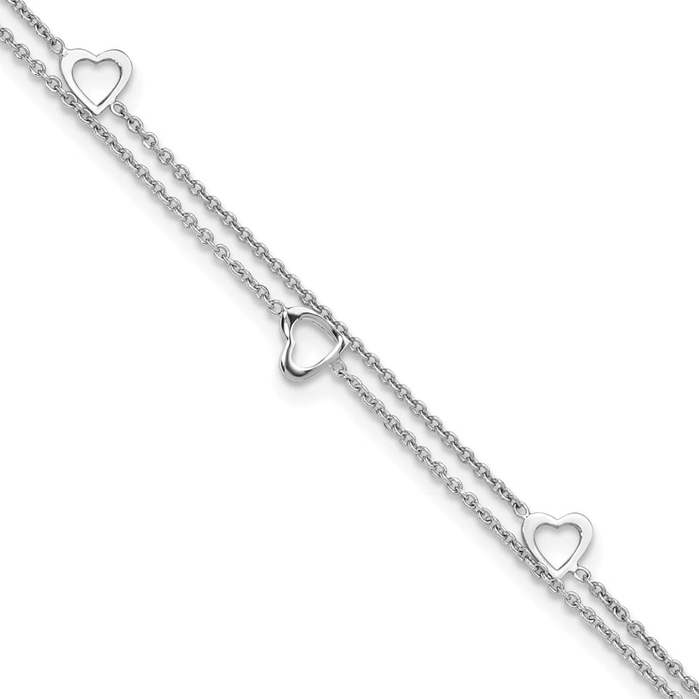 Sterling Silver Heart 2-Strand 1 mm Anklet — .925 sterling silver, 10 inches long, 1 inch extension, 1 mm wide, spring ring clasp, 2.19 g