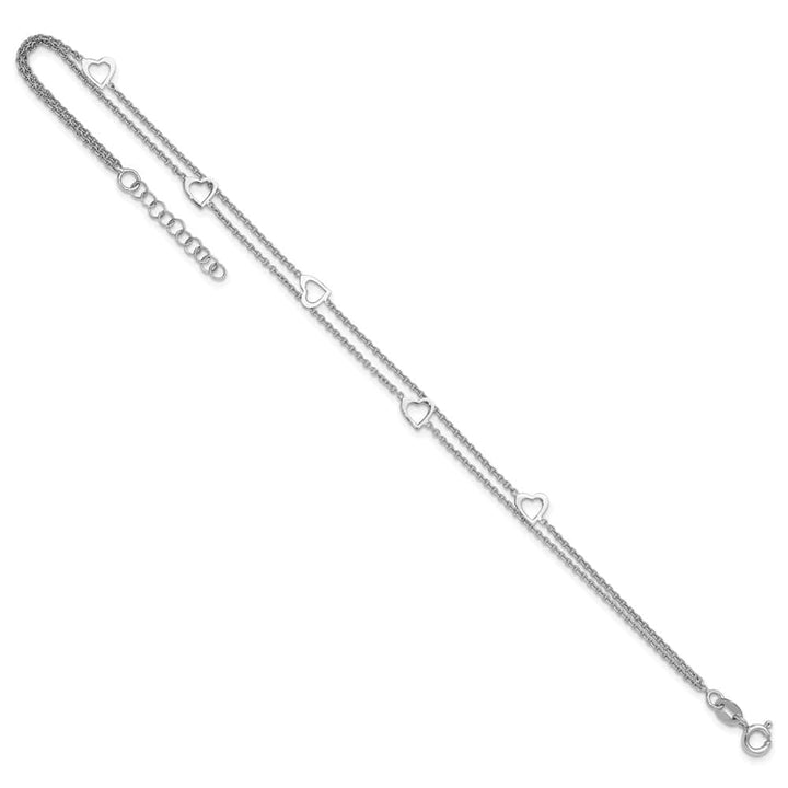 Sterling Silver Heart 2-Strand 1 mm Anklet