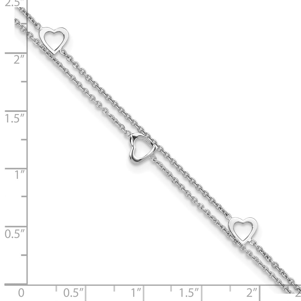 Sterling Silver Heart 2-Strand 1 mm Anklet