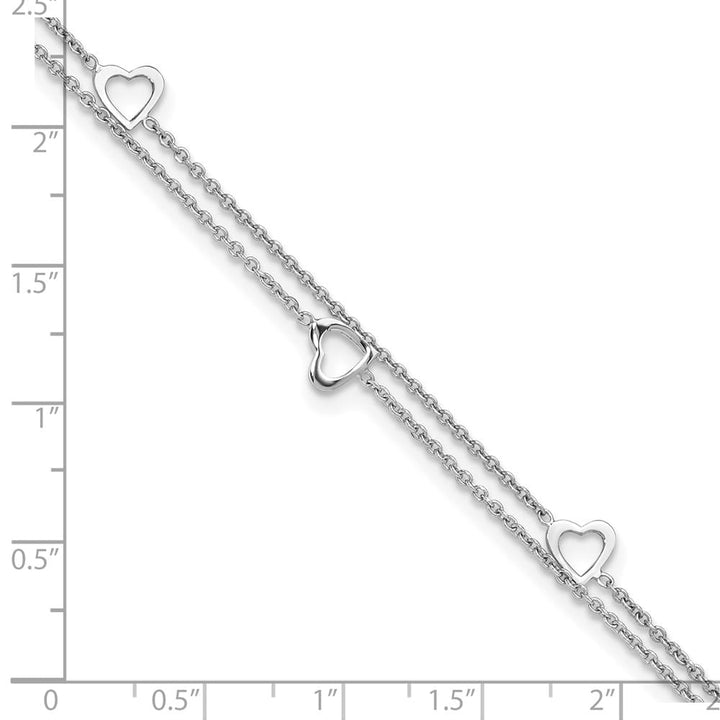Sterling Silver Heart 2-Strand 1 mm Anklet
