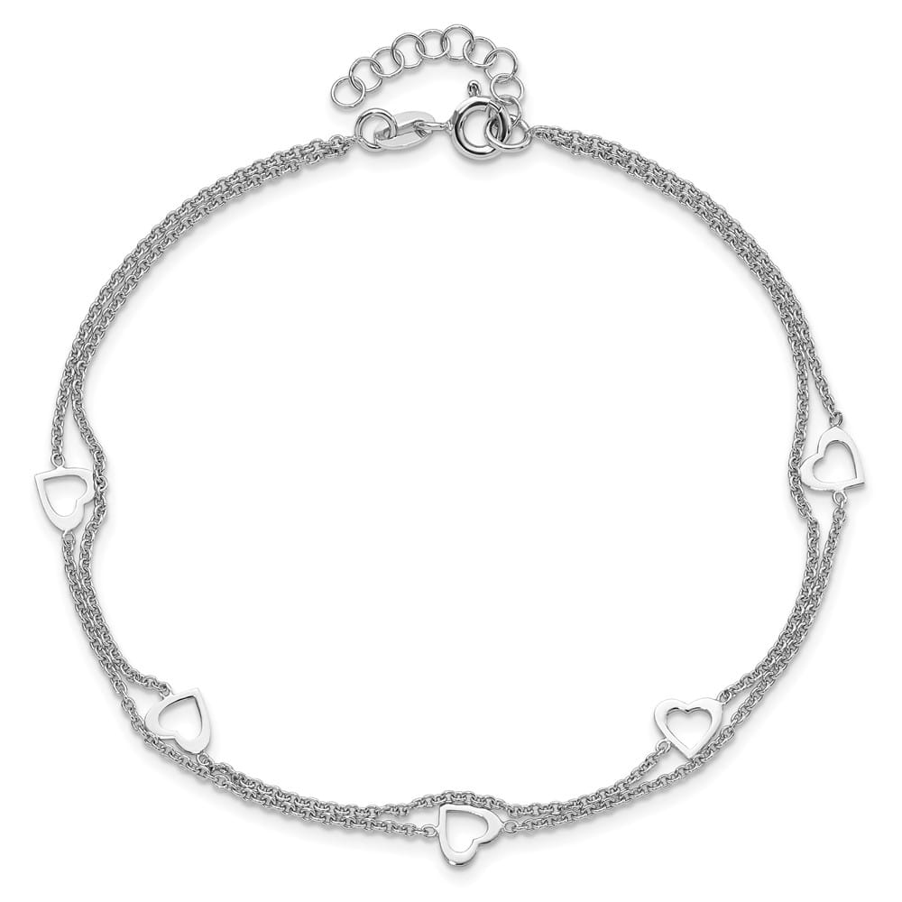 Sterling Silver Heart 2-Strand 1 mm Anklet
