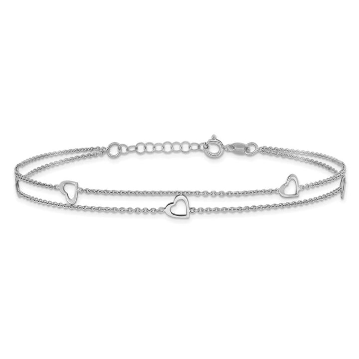Sterling Silver Heart 2-Strand 1 mm Anklet