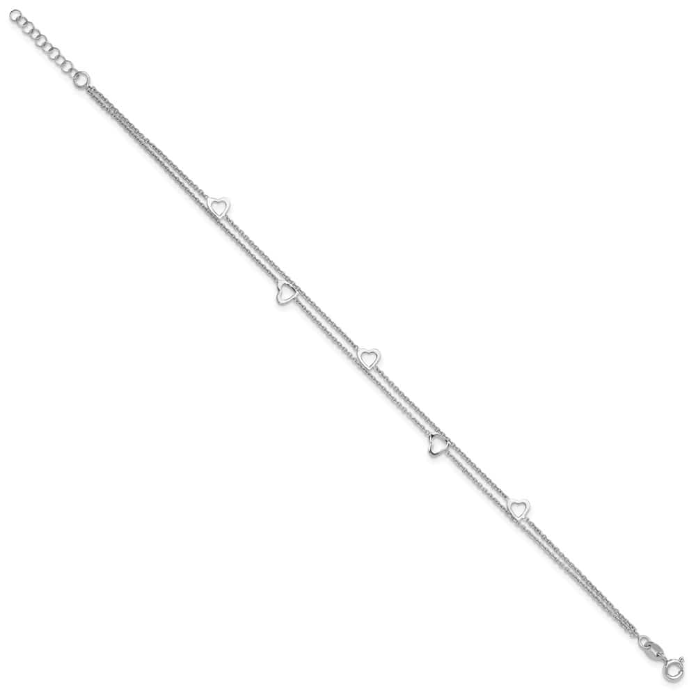 Sterling Silver Heart 2-Strand 1 mm Anklet