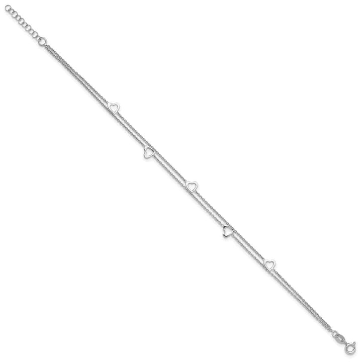Sterling Silver Heart 2-Strand 1 mm Anklet