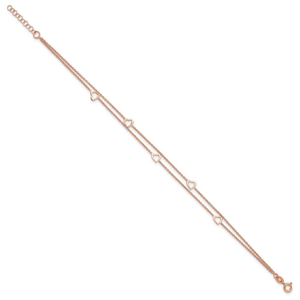 Sterling Silver Heart 2-Strand on Cable Link Anklet