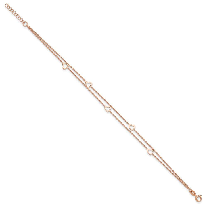 Sterling Silver Heart 2-Strand on Cable Link Anklet