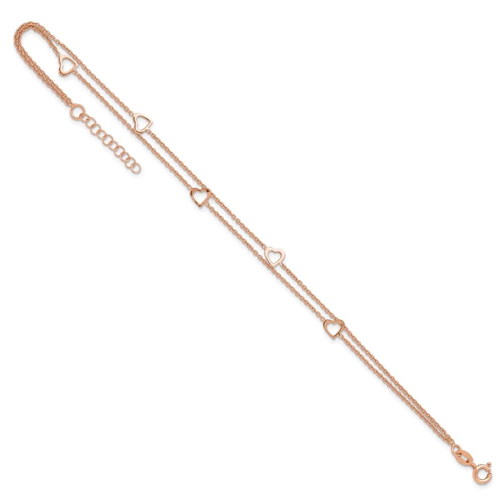 Sterling Silver Heart 2-Strand on Cable Link Anklet
