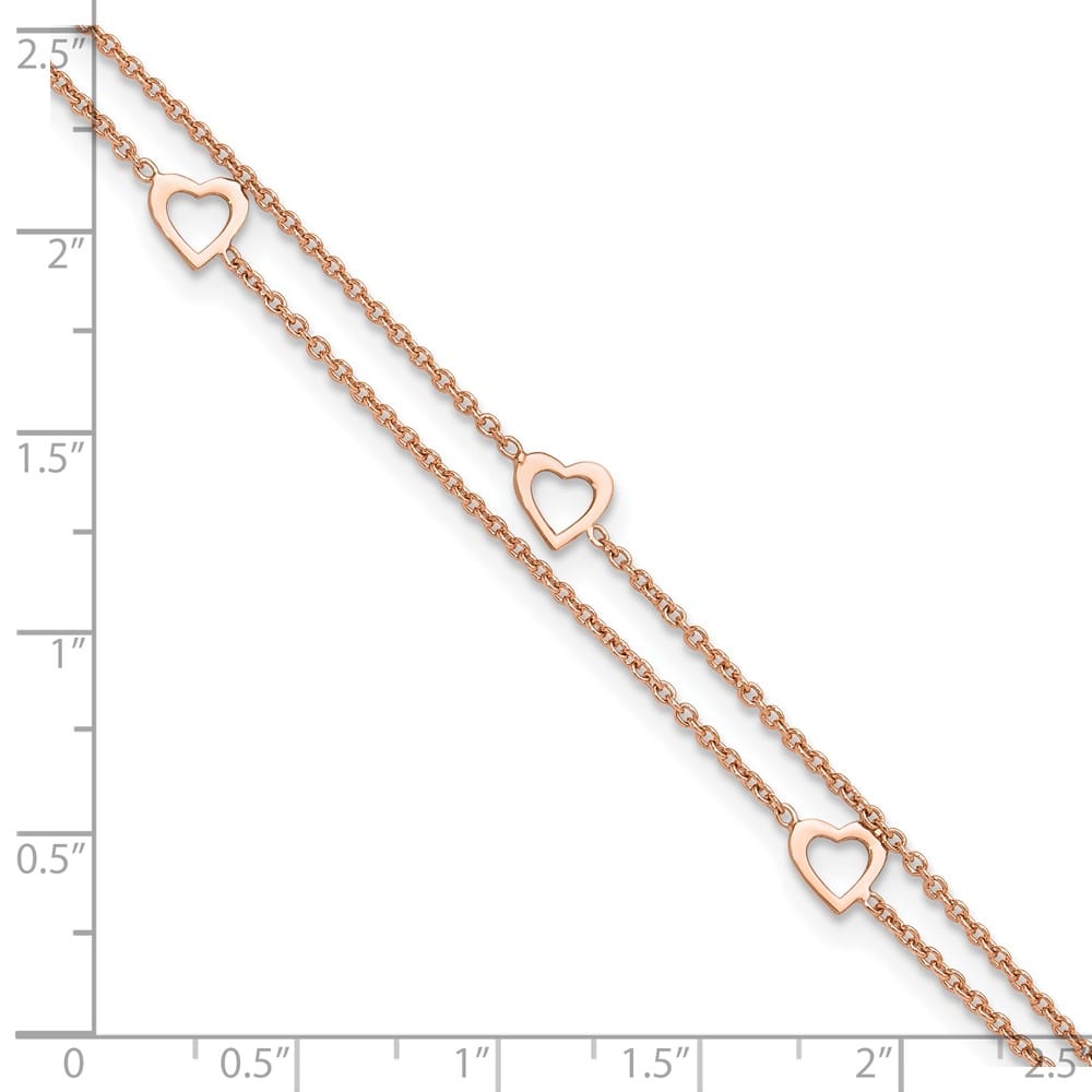 Sterling Silver Heart 2-Strand on Cable Link Anklet