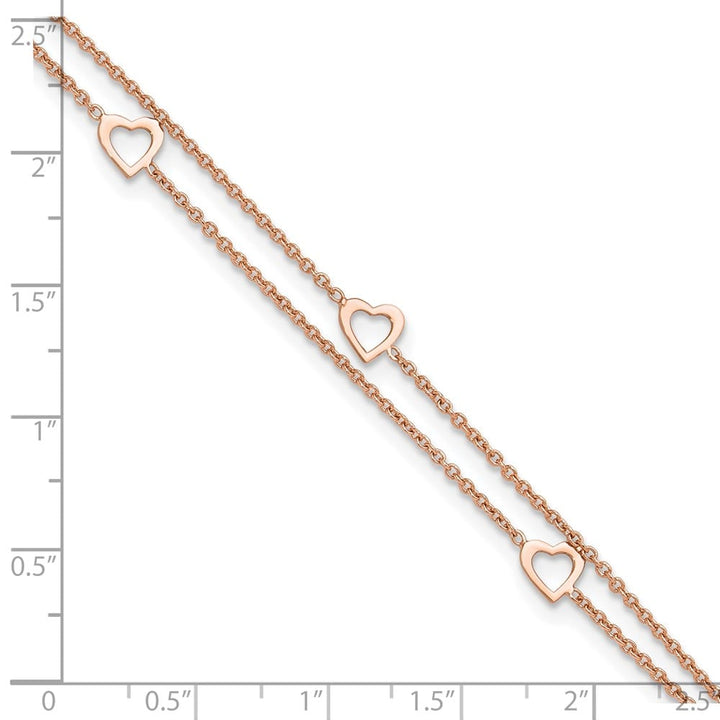 Sterling Silver Heart 2-Strand on Cable Link Anklet