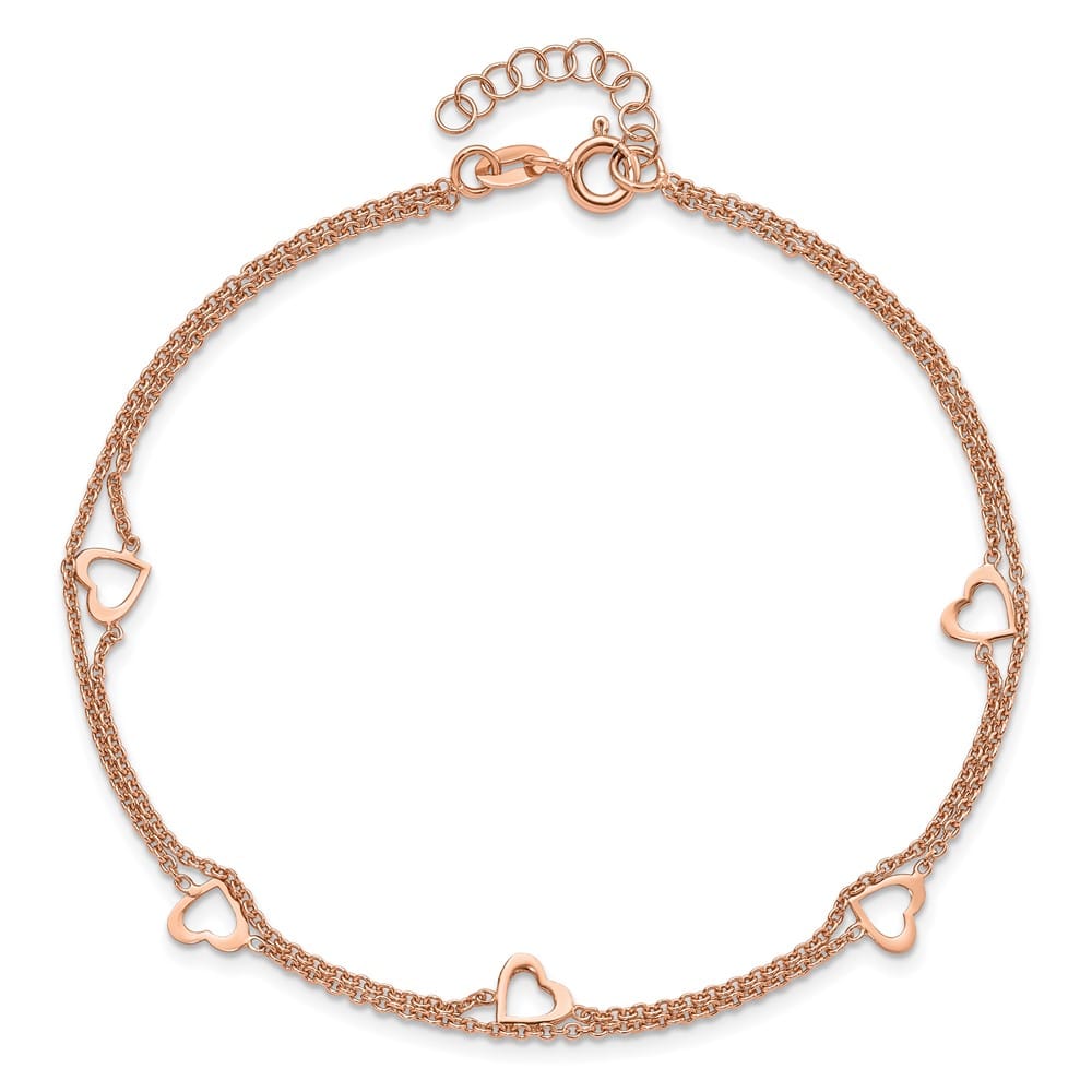 Sterling Silver Heart 2-Strand on Cable Link Anklet