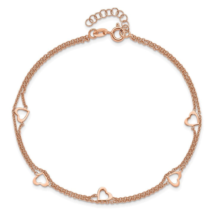Sterling Silver Heart 2-Strand on Cable Link Anklet