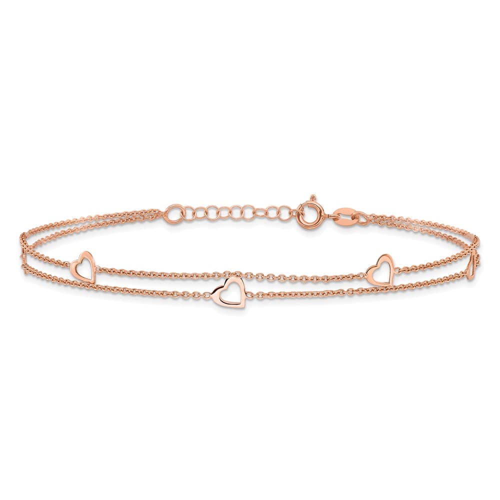 Sterling Silver Heart 2-Strand on Cable Link Anklet