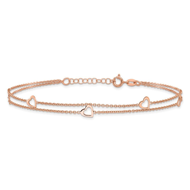 Sterling Silver Heart 2-Strand on Cable Link Anklet