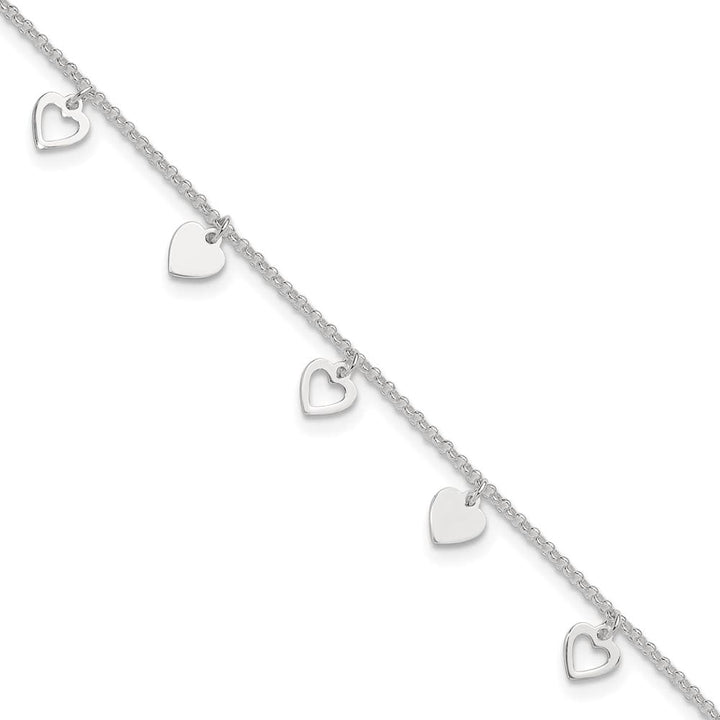 Sterling Silver Heart Charms 1.5 mm Anklet — .925 sterling silver, 10 inches long, 1 inch extension, 1.5 mm wide, lobster clasp, 2.90 g
